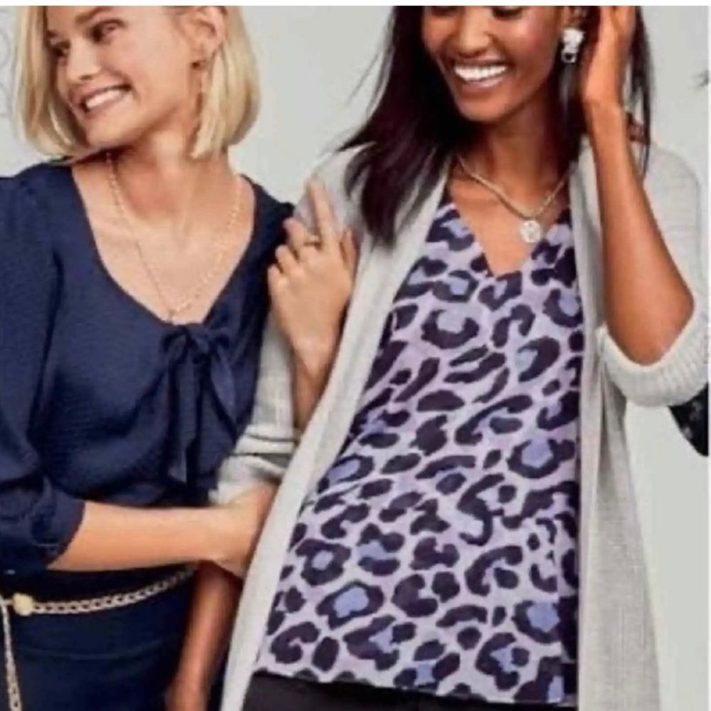 CABI Feline Animal Print Peplum Sleeveless Blouse Size Large 5536